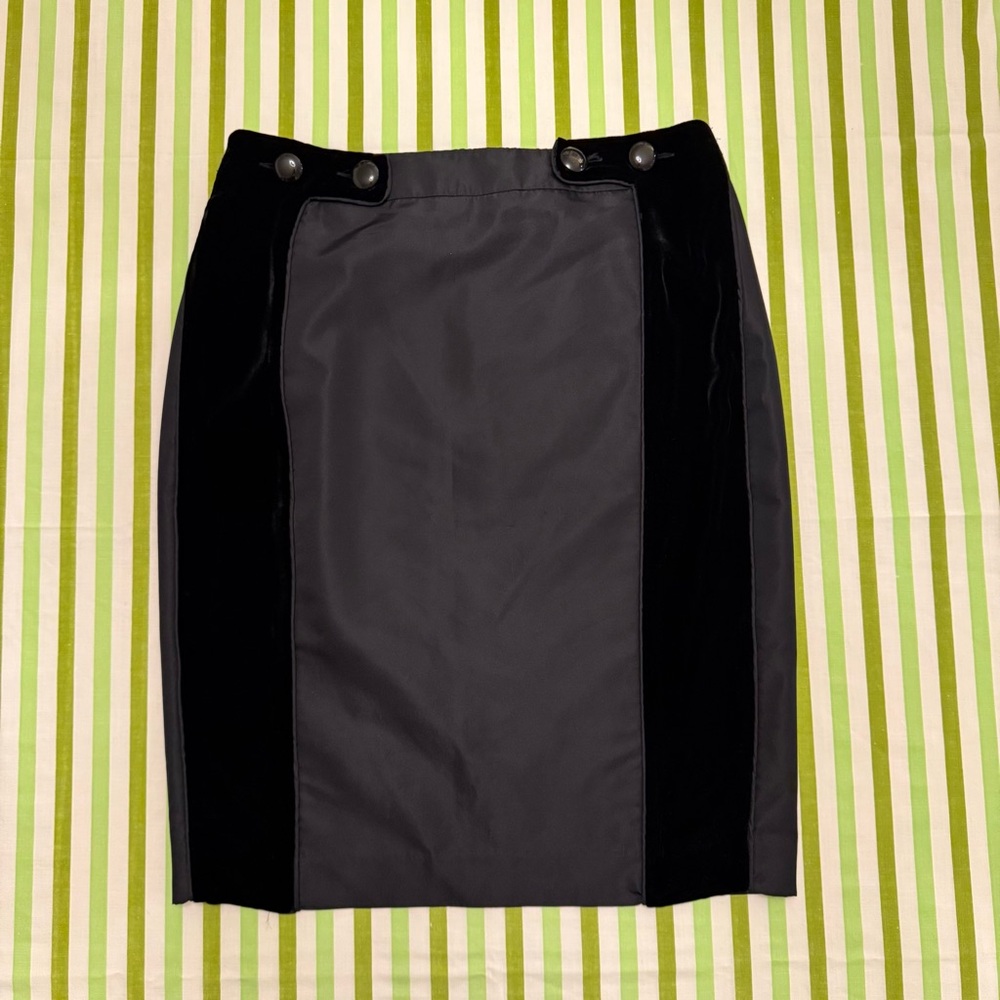 black pencil skirt with velvet detail